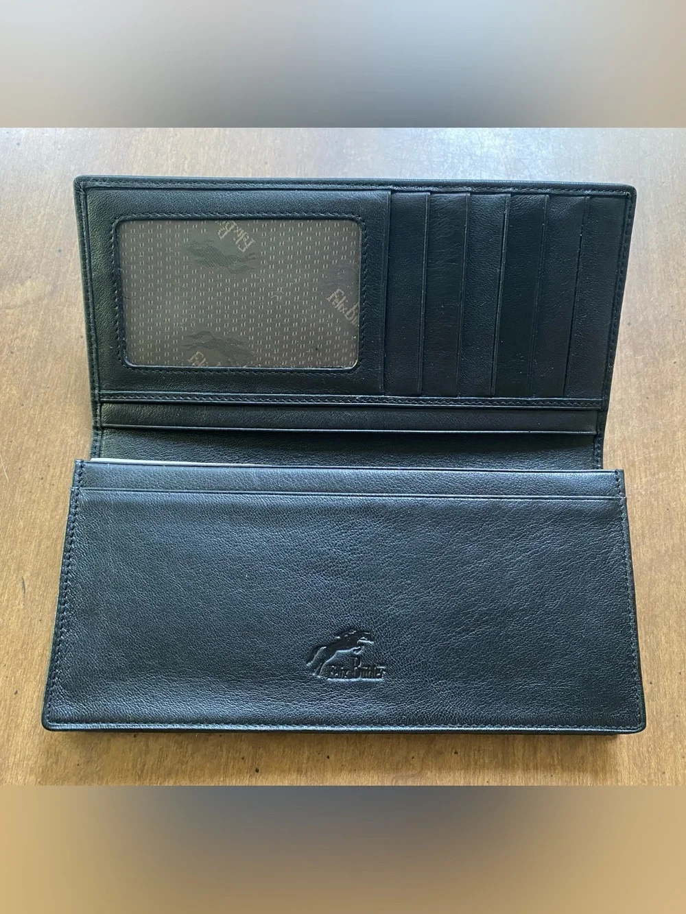 Felix Buhler Black Leather Long Wallet with Embossed Logo - Unisex check book